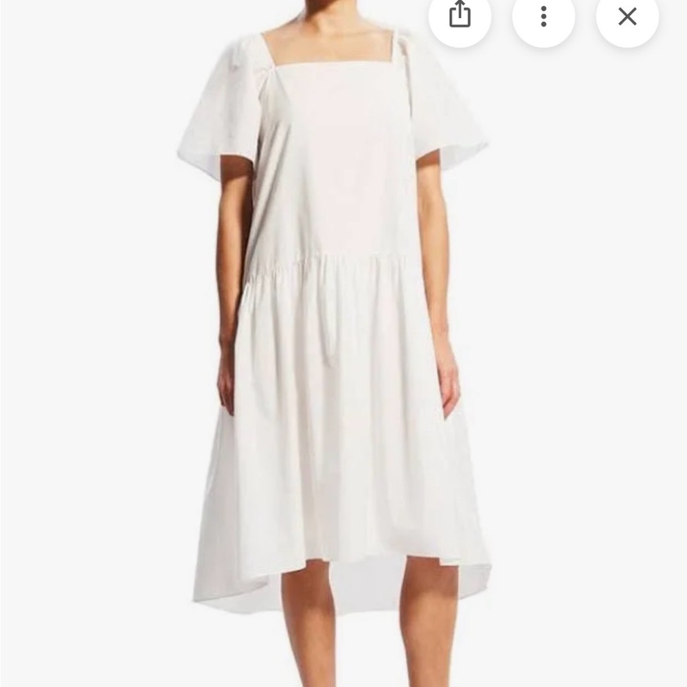 Theory Square-Neck White Tiered Dress, size P (petite)